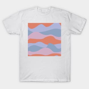 Colorful curved landscape with orange, pink and purple waveform horizons T-Shirt